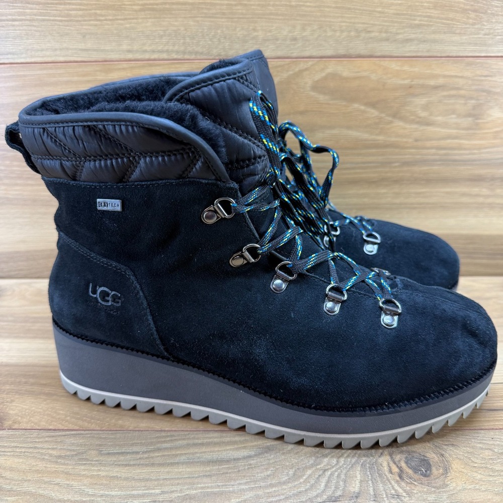 UGG Birch Lace Up Hiking Boots Womens 10 Black Suede Lug Wedge Gorpcore Ski